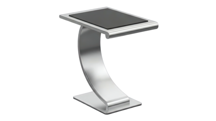 Modern Metal Stand with Black Top Surface and Curved Base on Transparent Background