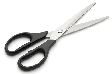 Fototapeta premium Sharp metal scissors with black handles on a white background