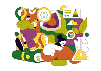 Geologist Illustration Featuring Soil Analysis and Earth Surface Features For Scientific Research, Exploration, or Expedition In a Background