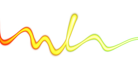 Neon glowing liquid fluids colour wave shaped horizontal glowing lines on transparent background. Abstract glowing light streak rays or light beams effect overlay png background.