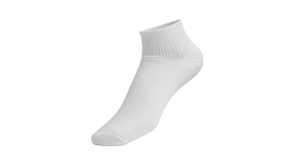 One white ankle sock is shown angled slightly to the right with a ribbed cuff and smooth foot area no background