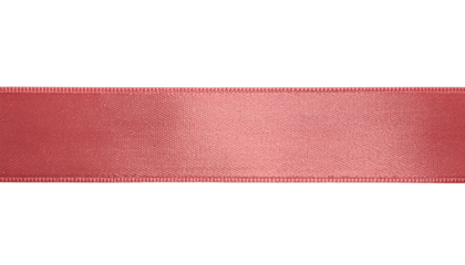 A straight horizontal rose colored ribbon with stitched edges is centered against a plain white backdrop alpha channel with white background