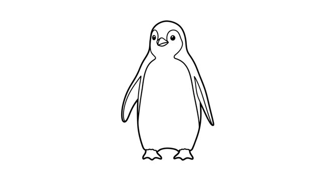 A simple and clean outline of a penguin drawing with clear details and smooth lines