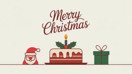 Festive card featuring santa claus cake gift against plain backdrop holiday greeting