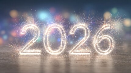 Happy new year 2026 celebration card sparkling background holiday eve festivities joyful environment vibrant viewpoint