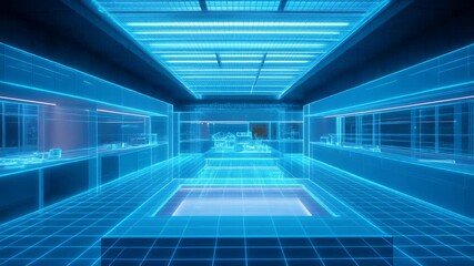 Modern futuristic kitchen design with blue lighting and sleek appliances for a stylish culinary experience