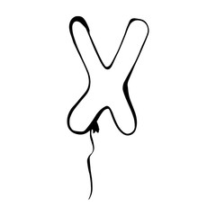 Hand drawn letter X as balloon. Image for coloring, cutting or invitations for holidays, birthdays or weddings. Simple drawing for teaching children the alphabet.