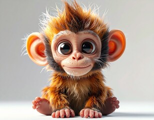Adorable Baby Monkey with Big Eyes and Fluffy Fur.