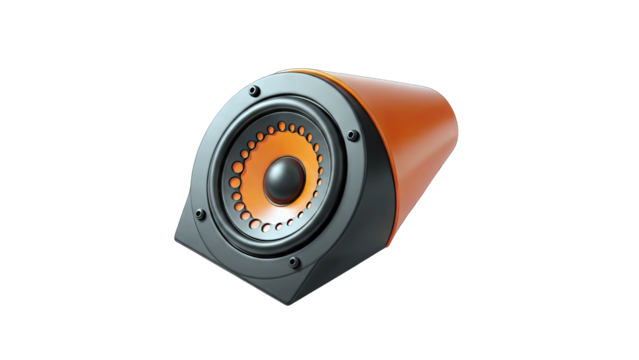Orange and Black Speaker Isolated on Transparent Background with Focus on Audio Equipment and Sound Technology