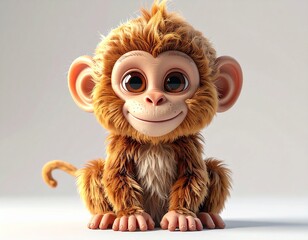 Adorable Cartoon Monkey with Big Eyes and Furry Texture.