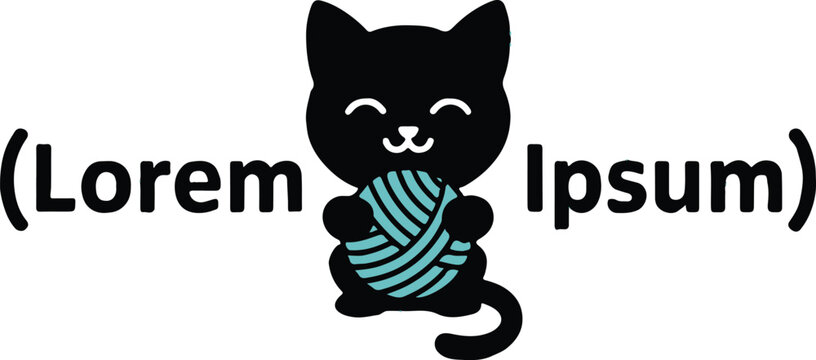 cat illustration with yarn ball and lorem ipsum placeholder text
