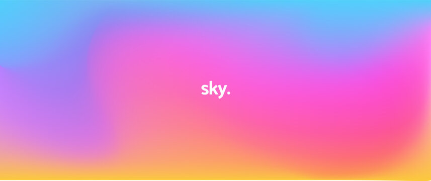 Rainbow sky gradient bg. Light dreamlike vaporwave beach sunset background. Dreamy sunrise blue pink yellow gradation. Pastel color vector blur backdrop. Retro neon bright abstract hologram backdrop
