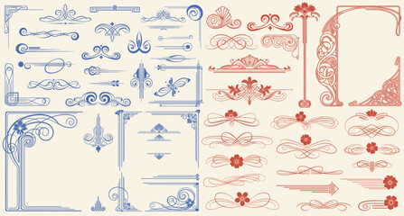 Set of hand drawn decorative borders and dividers. Elegant calligraphic lines, vintage flourishes and ornamental swirls for page decoration, wedding invitations or web design.