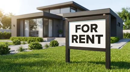 Modern House With &ldquo;For Rent&rdquo; Real Estate Sign