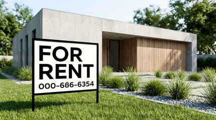Modern House With &ldquo;For Rent&rdquo; Real Estate Sign