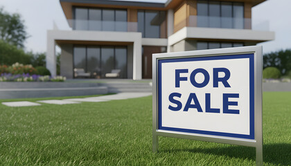 Modern Home For Sale Sign in Front of Luxury House