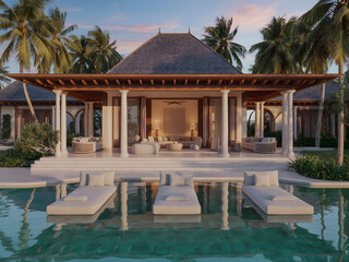 Luxury Tropical Pavilion with Poolside Lounge Area