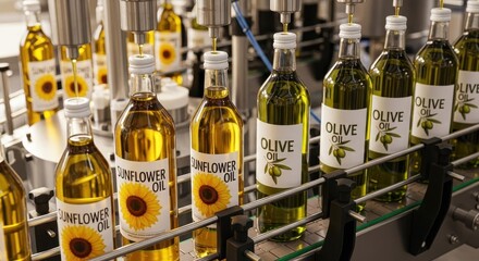 Automated bottling line for olive and sunflower oil production highlighting purity