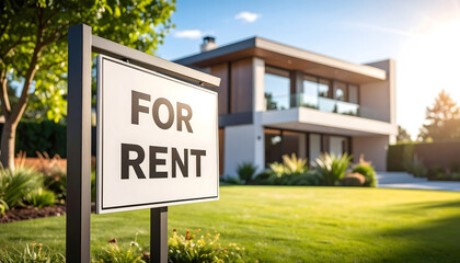 Modern House With &ldquo;For Rent&rdquo; Real Estate Sign