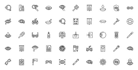 Optometrist icon set. Eye care vector icons pack. Inludes symbols for eye test contact lens, prescriptio glasses, laser surgery, dy eyes and more. Editable troke. © wang