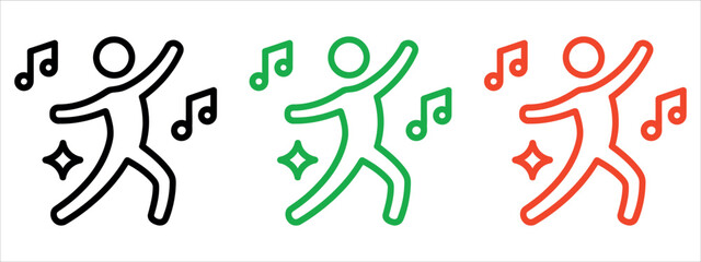 Celebrate the joy of music with dancing figures in black, green, and red, radiating positivity and fun, perfect for event promotions and creative projects.