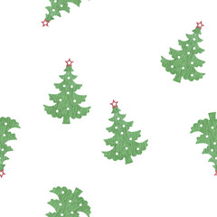 seamless pattern with Christmas tree on white isolated background
