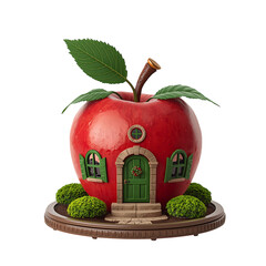 Apple house miniature fairy garden fantasy home whimsical cottagecore decor gift idea for kids and adults on transparent background