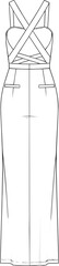 Strappy cut out bodycon dress technical fashion sketch with crossover details, garment design template, CAD drawing flat vector illustration for designers