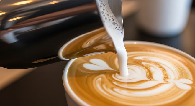 Creamy indulgence unveiling a symphony of flavors with a latte art masterpiece in a mug