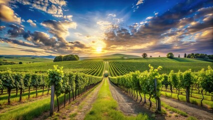 Fototapeta premium Serene Vineyard Oasis Under Clear Blue Skies