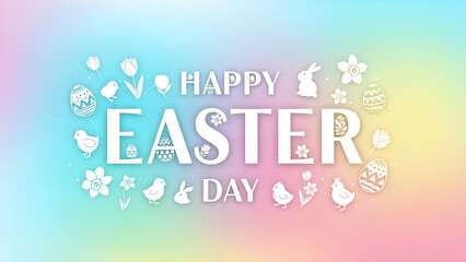 Happy Easter Day A Festive Celebration with Eggs Bunnies and Spring Flowers