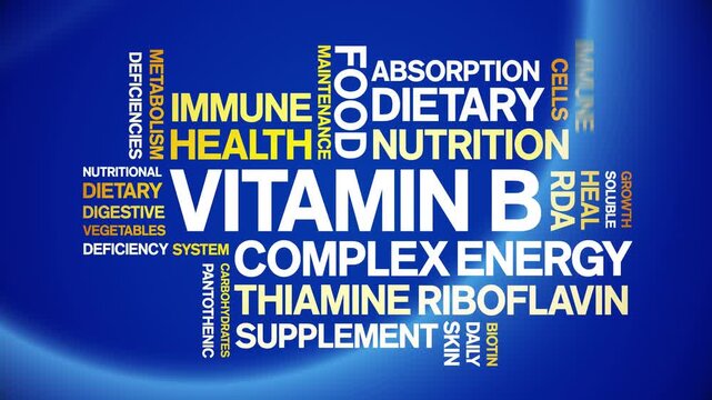 Vitamin B animated word cloud-text design animation tag kinetic typography seamless loop.
