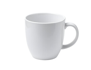 A plain white ceramic mug with a handle, suitable for hot beverages and everyday use