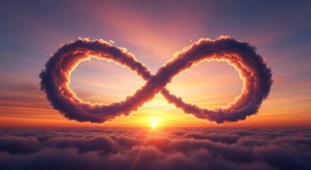 Obraz premium Infinite horizon dawn: ethereal infinity symbol formed by clouds at sunrise celestial