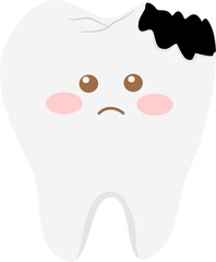 Cute decayed tooth cartoon illustration with facial expression