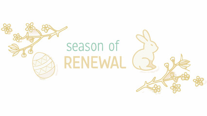 Spring season of renewal with easter egg and bunny illustration and blooming branches on white background