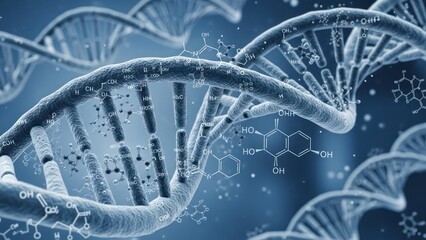 A close-up view of a double-helix strand in a science-like backdrop