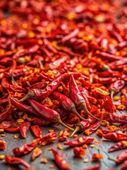 Fototapeta premium Spicy Red Chili Flakes scattered on a plain surface await use as a flavor enhancer in various dishes
