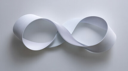 Minimalist paper knot in smooth matte ribbon, continuous loop optical illusion