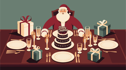 Santa with table gifts cake illustration holiday event celebration design