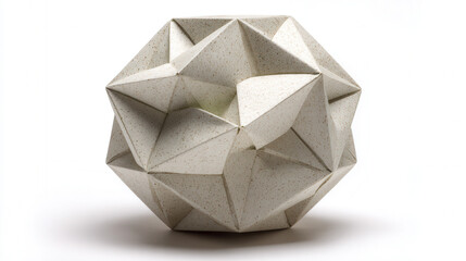 Origami polyhedron sculpture in dodecahedron shape, hand-folded from ivory paper
