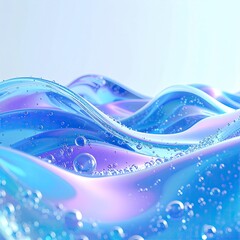 Abstract liquid waves in iridescent pastel blues and purples, with air bubbles