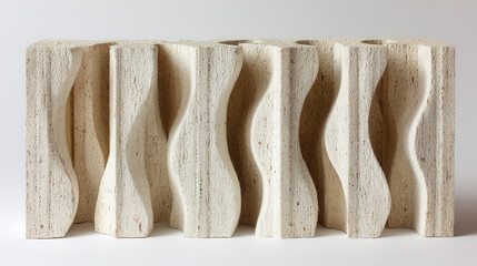 Tall paper monolith with vertical slits, carved from dense white fiberboard