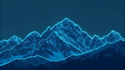 Abstract glowing blue mountain range with futuristic digital landscape