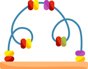 Colorful children's bead maze toy illustration on a wooden base, a classic educational activity for toddlers and preschoolers.