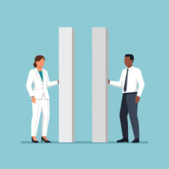 Fototapeta premium Business People Holding White Pillars Concept Vector Illustration on Blue Background