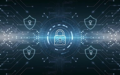 Cybersecurity Protection Background with Digital Lock and Tech Circuit