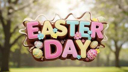 Sweet Celebration Easter Day Artistic Text Design with Chocolate and Candy Elements