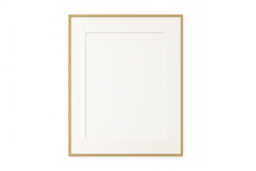 Empty gold picture frame or art print mockup with white matting on transparent background, vertical rectangle object