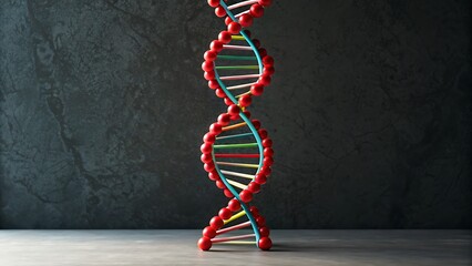 Close up of a detailed 3d model of a dna double helix structure